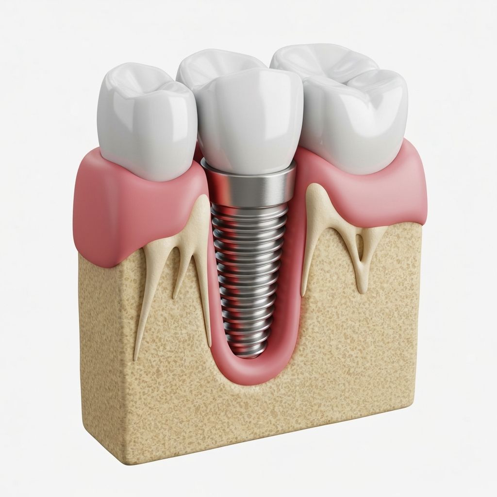 3D illustration of a single dental implant with crown